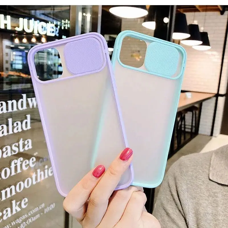 

iPhone Clear Frosted Case with Slide Camera Cover Protection Design, Anti-Yellow Case for iPhone 12 11 Pro Max X Xr 8 7 6s Plus