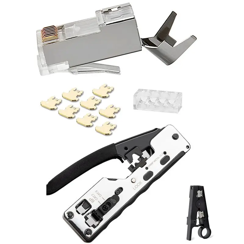 

1 Set Telecom Crimping Crimper For Rj45 Tool & 50Pcs Rj 45 Network Terminals 1.3Mm Ethernet Cable Plug Cat7 Cat6a