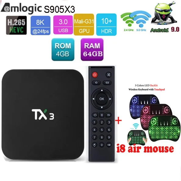 ТВ приставка tanix TX3 Amlogic S905X3 Android 9 0 четырехъядерная 2 4G/5 ГГц Wifi BT H.265 8K медиаплеер
