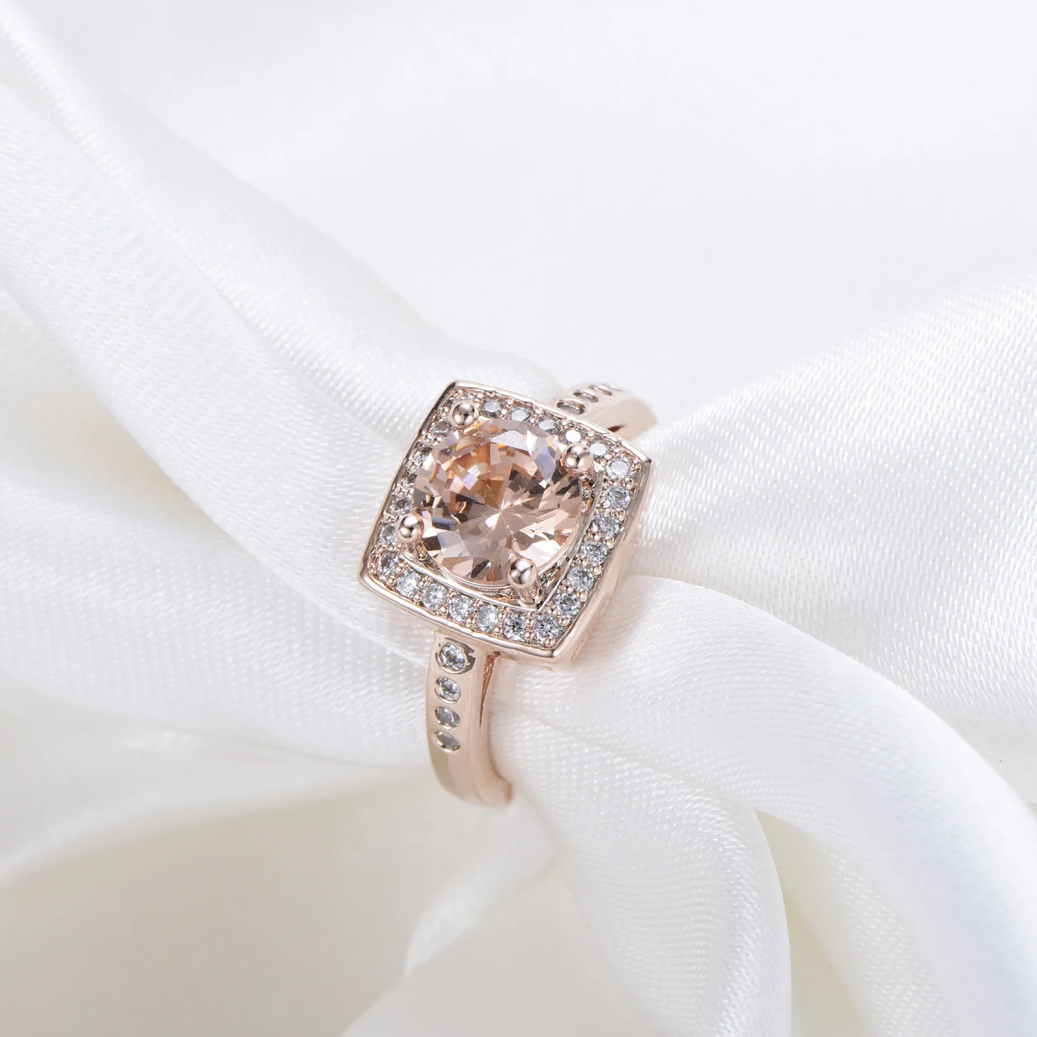 Квадратные разноцветные кольца из розового золота с кристаллами для женщин