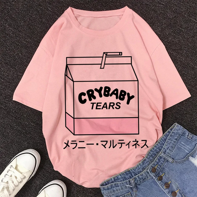 White T-shirt Women Cartoon Peach Juice Japanses Aesthetic Grunge Pink T Shirt Harajuku Cute Kawaii Summer Casual Tshirt Tops | Женская