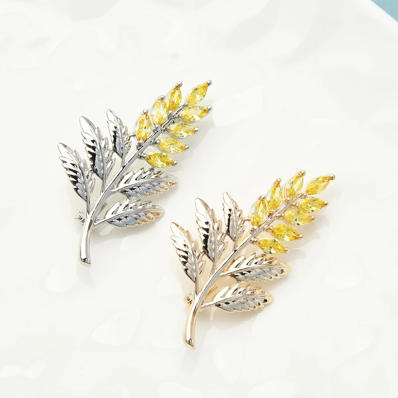 

Wuli&baby 2-color Wheat Brooches For Women Unisex Classic Cubic Zirconia Flower Party Casual Brooch Pins Gifts