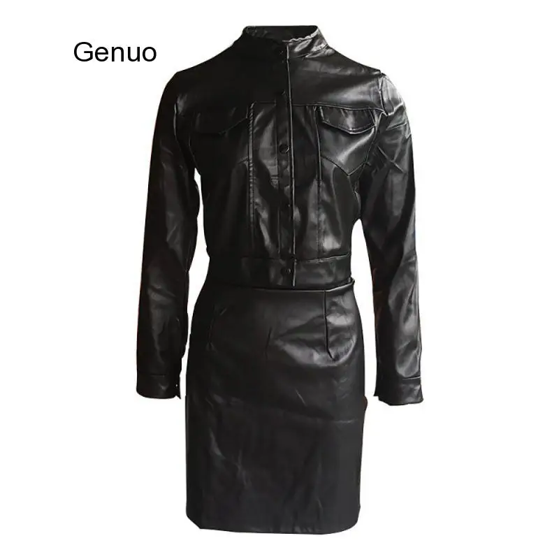 Женский комплект из 2 предметов куртка искусственной кожи с длинным рукавом и