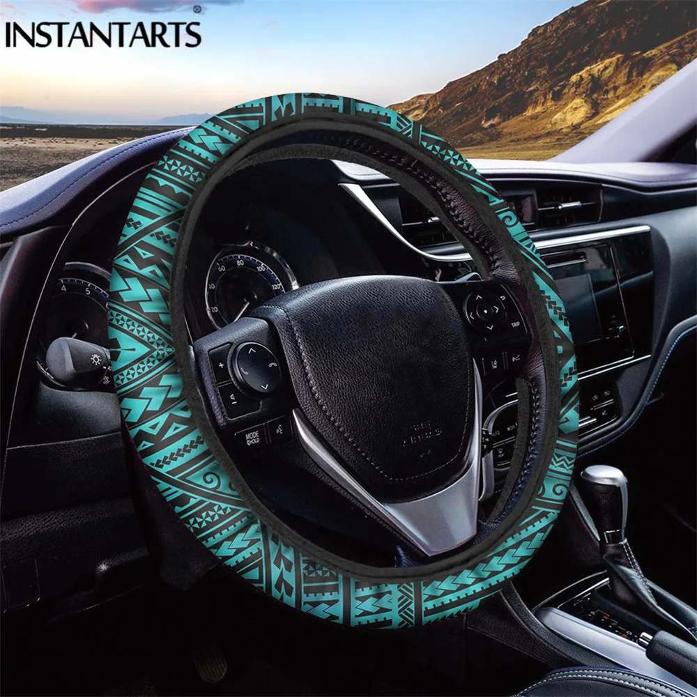 

INSTANTARTS Steering Wheel Covers Fit Most Car African Polynesian Tribal Car Handle Covers Durable Auto Steering-Wheel Covers