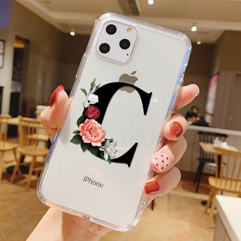 Для iphone 11 pro max 6 6s 7 8 Plus SE X XR XS MAX чехол 3D Художественная буква Цветок Прозрачный