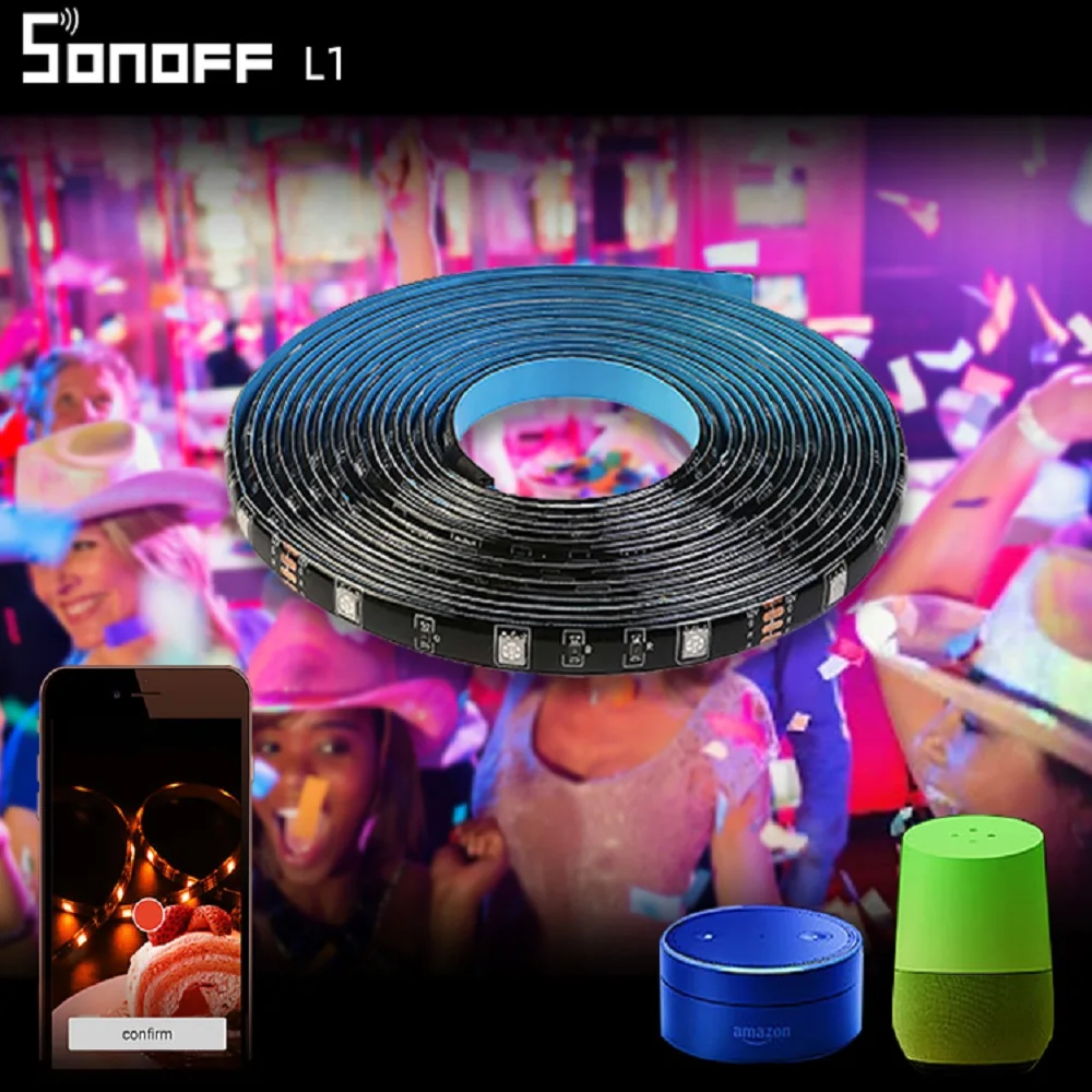 

Умная Светодиодная лента SONOFF L1 с Wi-Fi, водонепроницаемая, 2 м/5 м, 5050 RGB, с регулируемой яркостью, контроллер Alexa Google Home для танцев гостиной с музы...