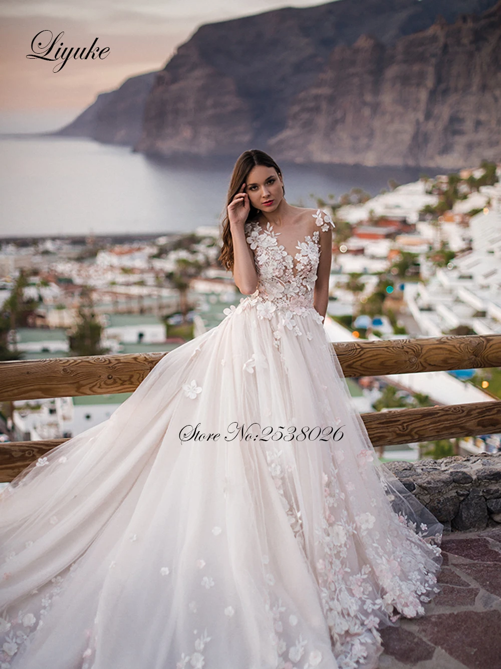 

Liyuke Gorgeous A Line Wedding Dress With V Back Elegant Mesh Tulle Luxury Wedding Gown
