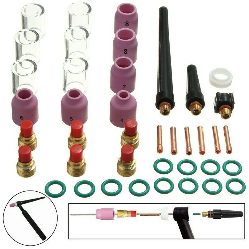 

40pcs TIG Welding Torch Set Gas Lens Glass Heat Cup For WP-9 / 20/25 Consumables