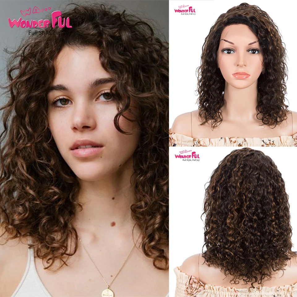 Wonderful Natural Side Part Curly Human Hair Lace Front Wig Water Wave Wigs Brazilian Durable Remy Hair For Women 180% Density