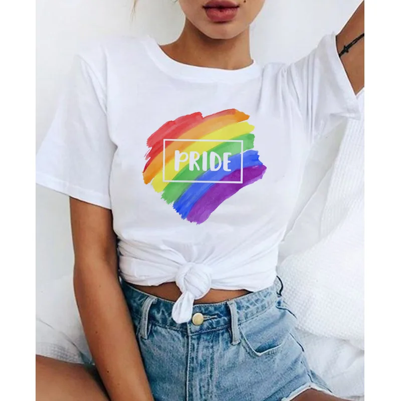 

Lgbt T Shirt Love Wins Letter Female T-shirts Harajuku Rainbow Graphic T-shirt for Women White Short Sleeve Printed Tshirt Top