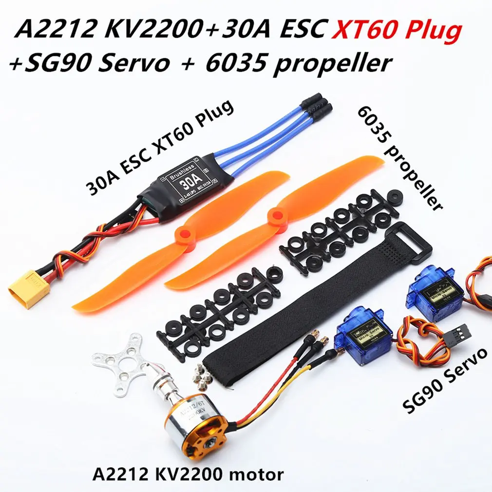 

A2217 2217 1100KV / 1250KV / 2300KV Brushless Motor + 40A ESC + SG90 Servo + 6040/8060/1060 Prop for RC High Speed Fixing Wing