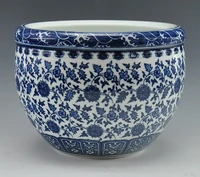 chinese jingdezhen antique qing qianlong mark blue and white porcelain ceramic fish bowl flower pot plant pots planter