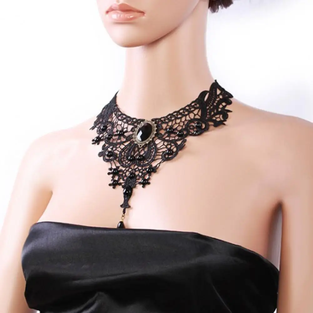 

Women Necklace Popular Black Hollow Out Adjustable Lace Chain Necklace for Wedding Pendant Necklace Chain Necklace