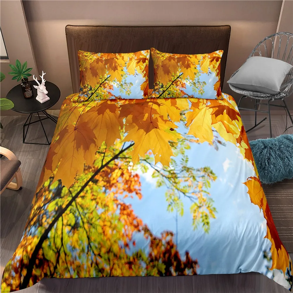 

2/3 Pieces Autumn Landscape Bedding Sets 3D Print Maple Leaf Duvet Cover Beautiful Luxury Bed Quilt Cover Home Decor Cover Set