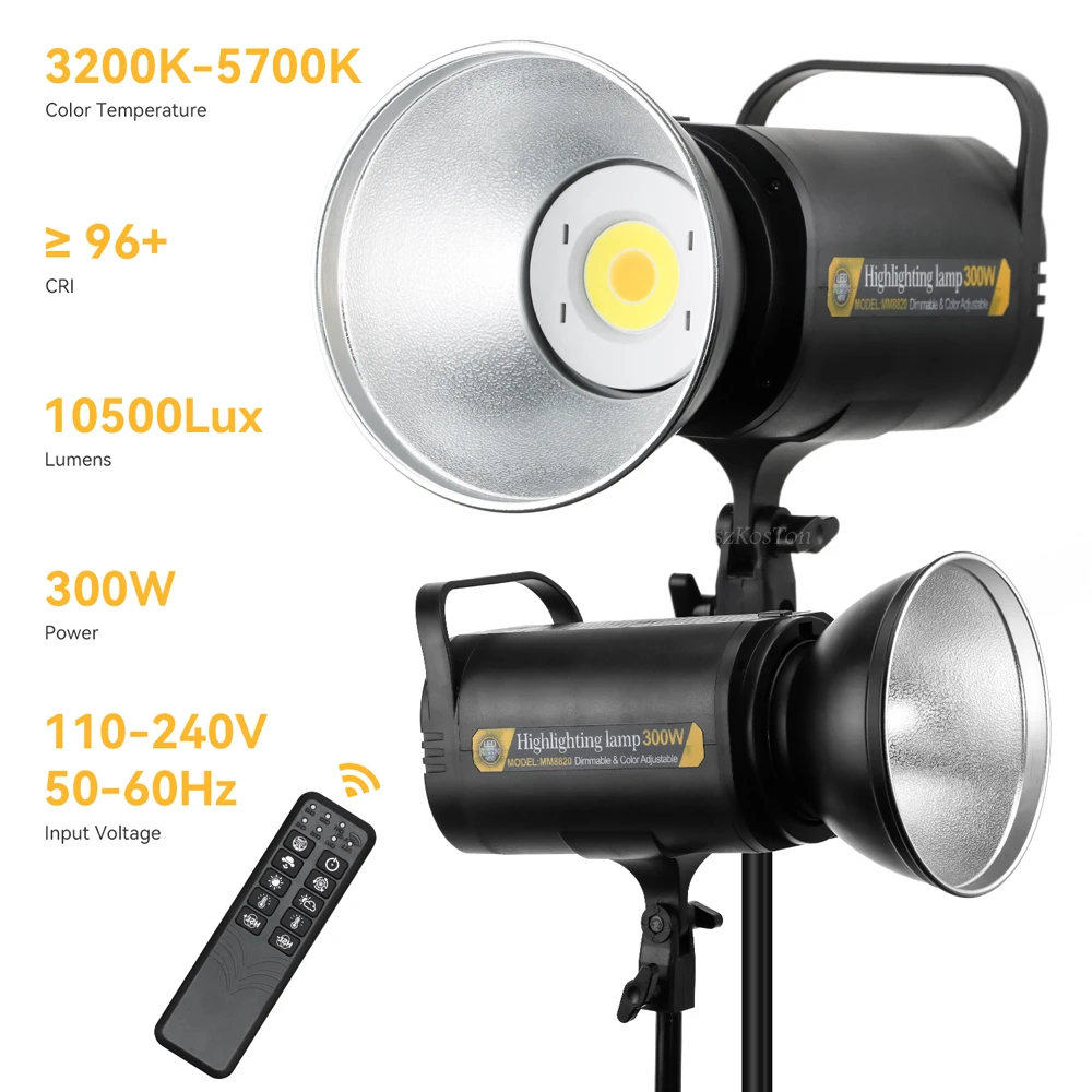 

LED Video Light Studio Portrait Lamp COB Daylight 5700K CRI96+ TCLI95+ 10500Lux Brightness Dimmable Bowens Mount Studio Light