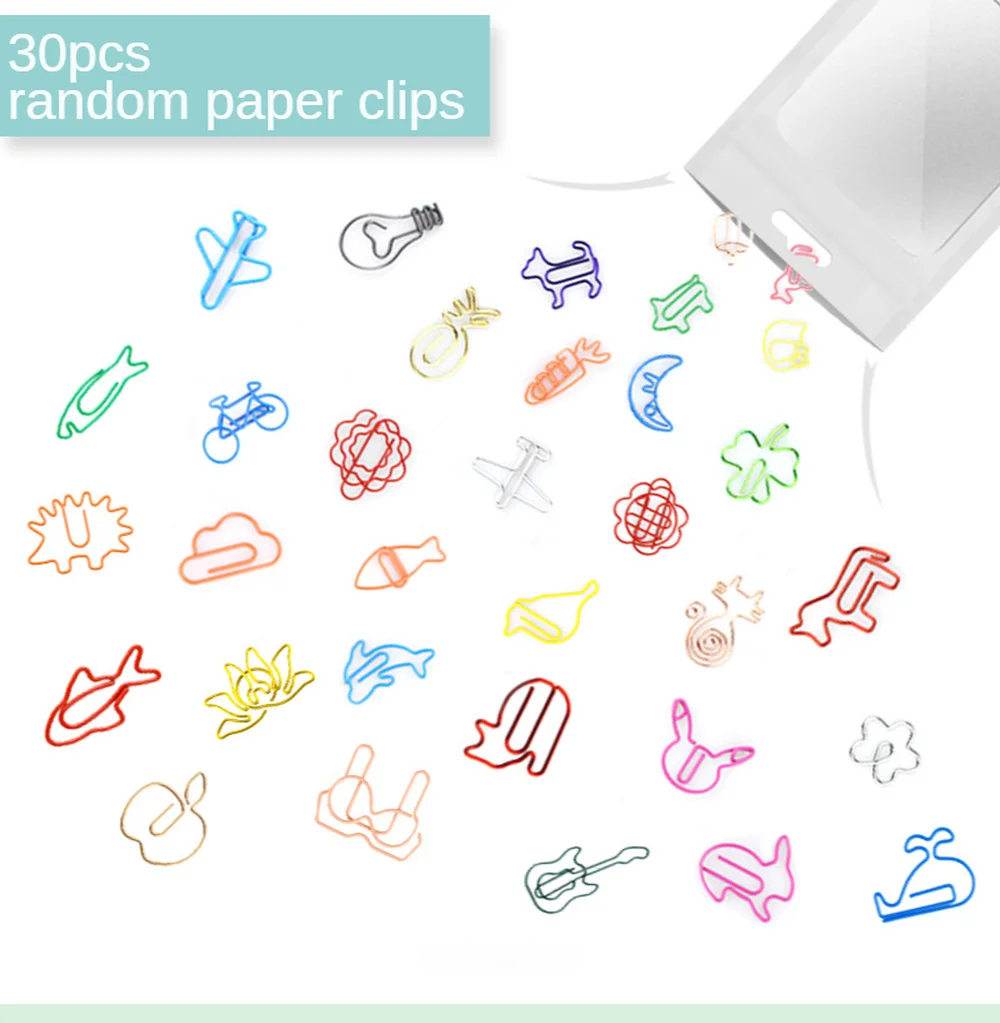 

30pcs/pack Metal Paper Clips Cartoon Mini Bookmark binder Markers Reading Supplies Office Tickets Notes Letter Book Accessories