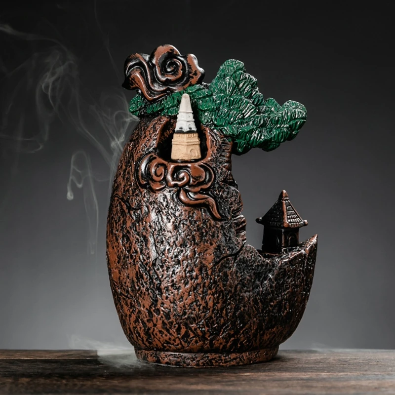 

Waterfall Incense Burner Creative Incense Cones Sticks Holder Exquisite Figurine Statue Home Decor Gift for Workmates