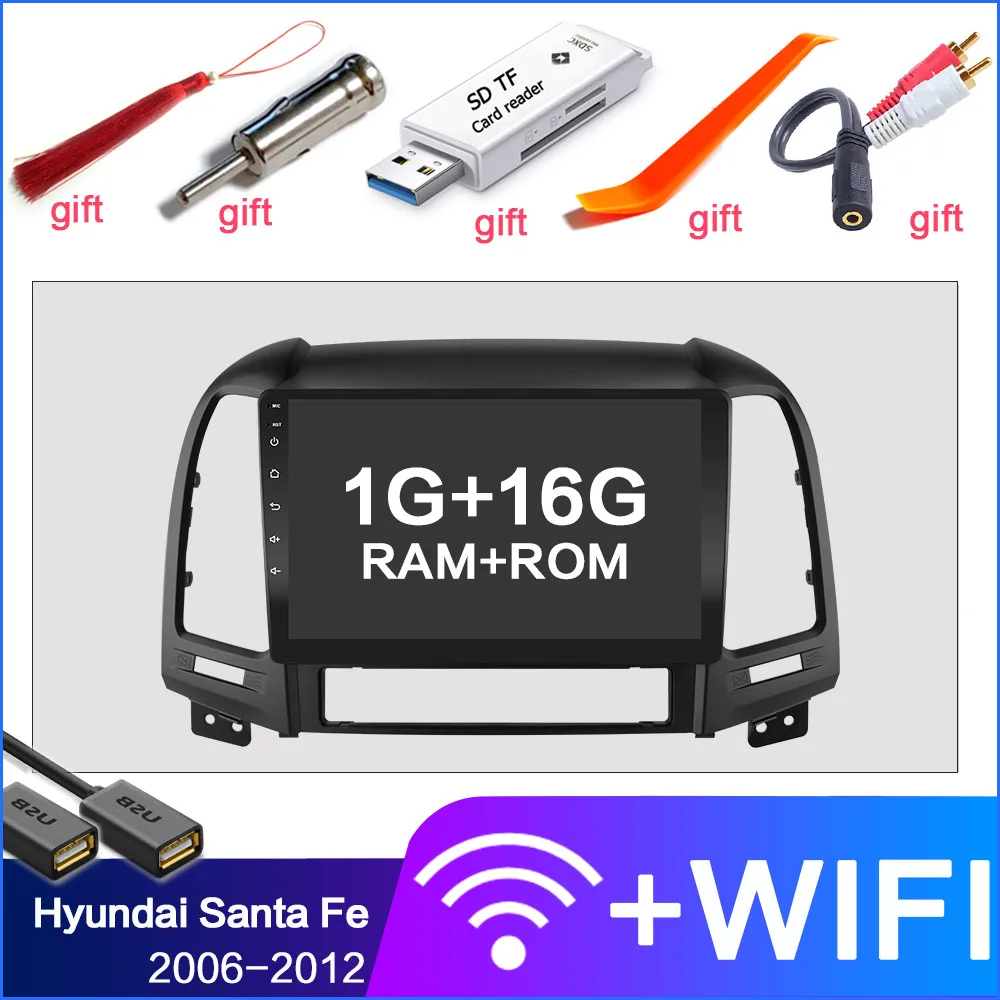 WIFI 1GB 16GB Android 8,1 мультимедийный плеер для hyundai Santa Fe 2 2006-2012 gps Navi 2din видео автомобильное радио головное устройство WiFi 4G SIM 2 din без dvd - Цвет: WIFI 1GB 16GB