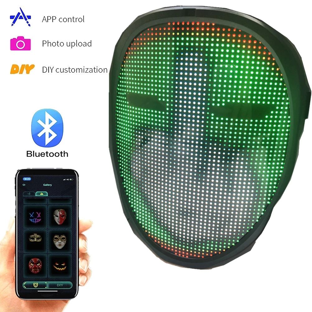 Inductive Bluetooth App Costume Props Neon Led Luminous Mask USB Changing RGB Lights Up Party Halloween Christmas GIFT | Дом и сад