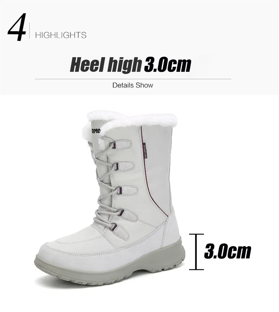 STQ, женские зимние теплые плюшевые сапоги на плоской подошве водонепроницаемые теплые женские зимние сапоги до середины икры, TF1036