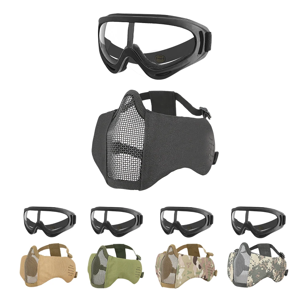 MGFLASHFORCE маска для страйкбола комплект очков Стальная Сетчатая Маска на половину
