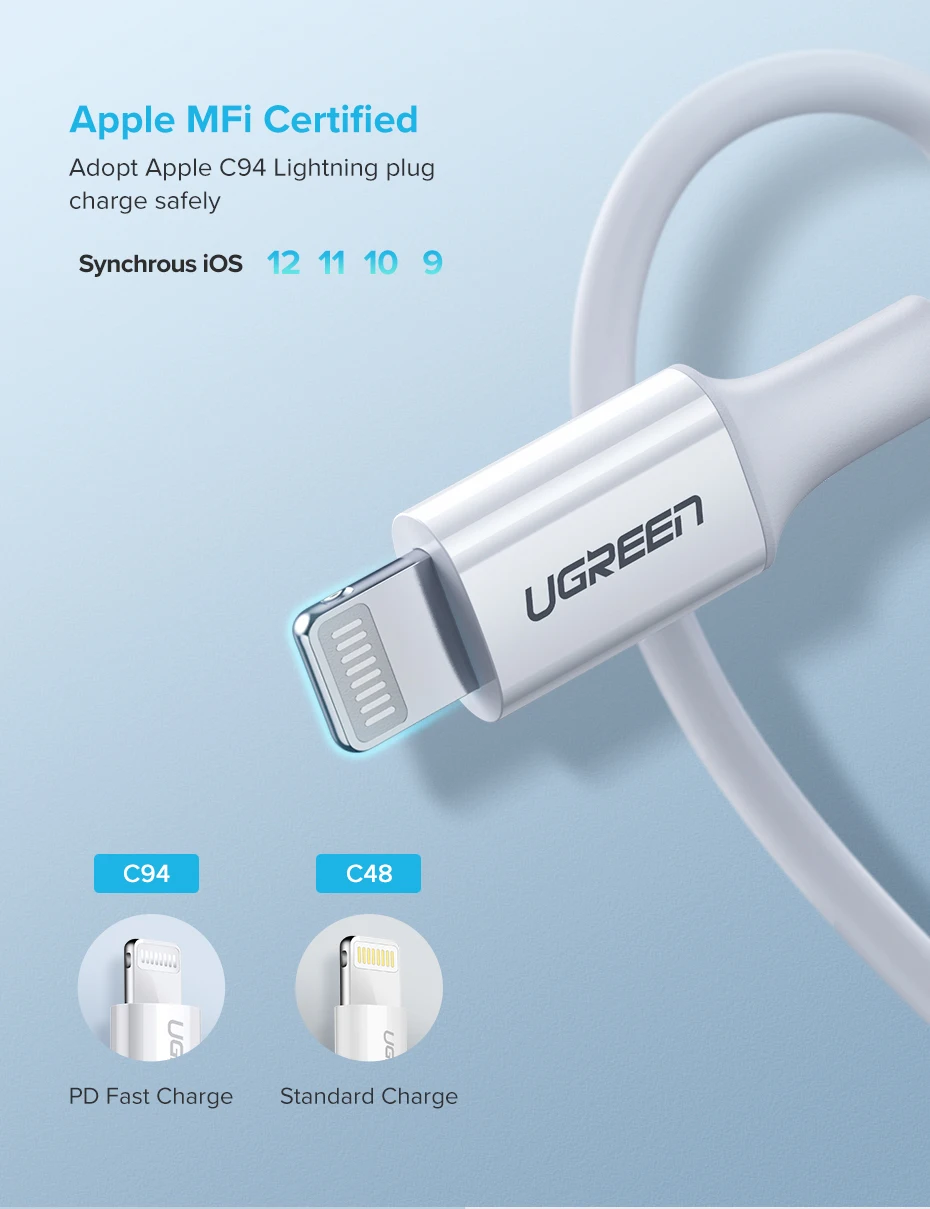 Ugreen MFI usb type c для lightning зарядный кабель для iPhone xs max xr 8 7 6s plus 5s apple ipad pro быстрое зарядное устройство pd кабель короткий