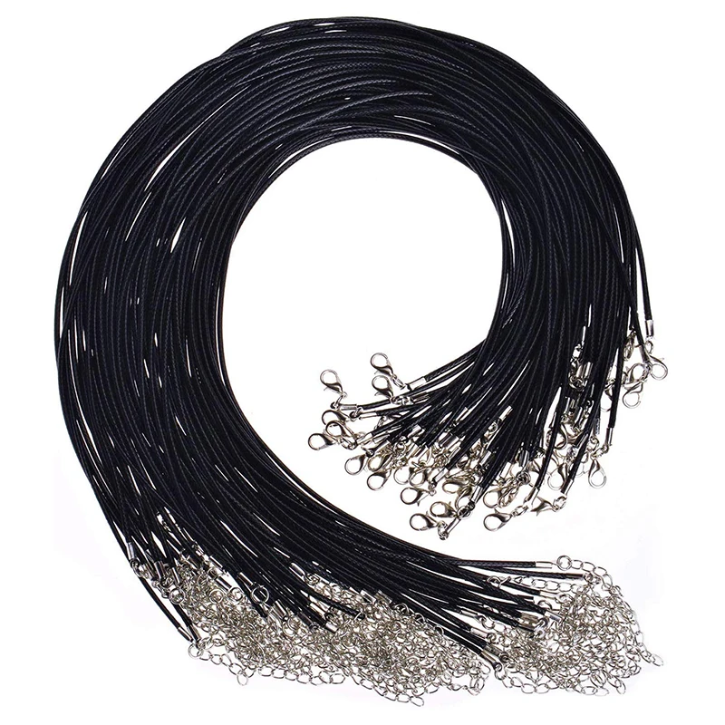 10/20/50pcs/Lot Adjustable Braided 45cm Black Leather Rope Wax Cord Lobster Clasp For DIY Necklace Pendant Chains Jewelry