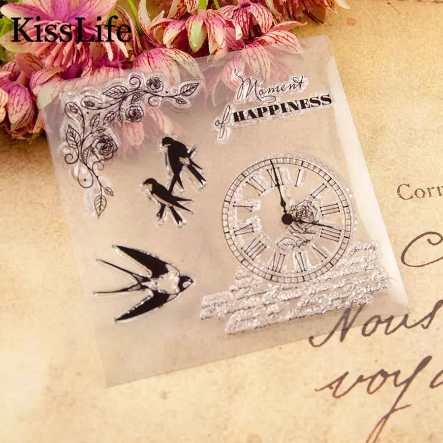 1 лист гусиные птицы на ветках листья часы прозрачные резиновые марки для