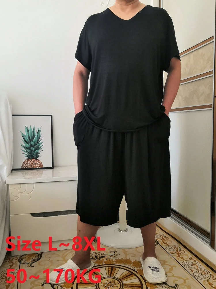 

FAKUNTN 7XL 8XL размера плюс 50-170 кг Пижамный комплект для мужчин мягкий летний комплект повседневной домашней одежды из модала