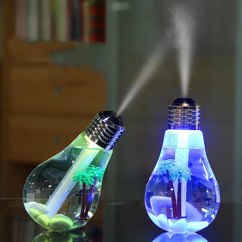 

LED Bulb Shape Humidifier Portable for Travel Home 7 Color LED Night Light Air Humidifier USB Charging