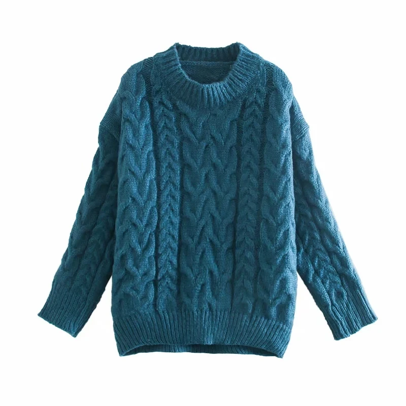 

Languid is lazy wind sweater new autumn/winter 2020 thickening on female loose outer round collar big twist knitted sweater coat