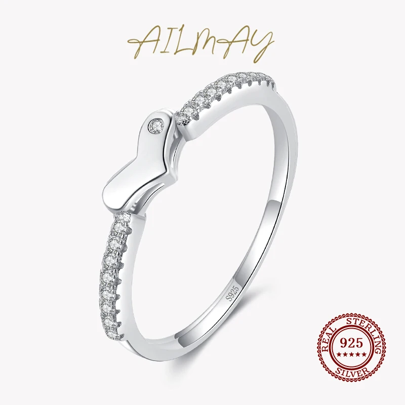 

Ailmay CZ Heart Stackable Finger Rings Genuine 925 Sterling Silver For Women Minimalist Fine Jewelry 2021 New Style