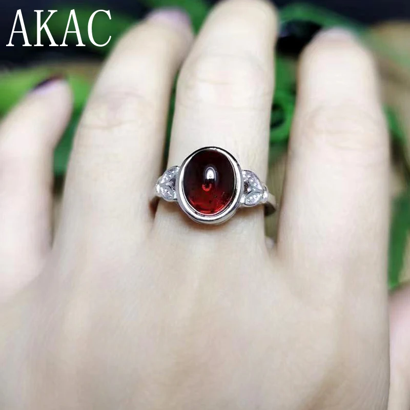 

AKAC 925sterling silver natural red garnet adjustable ring send randomly