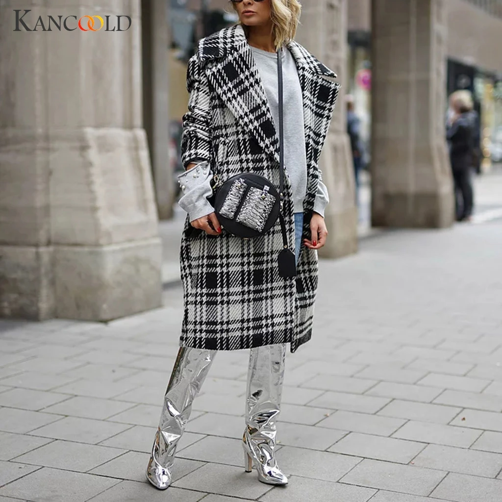 KANCOOLD пальто BRIT графика Открытый спереди печатных плед кардиган костюм уличная
