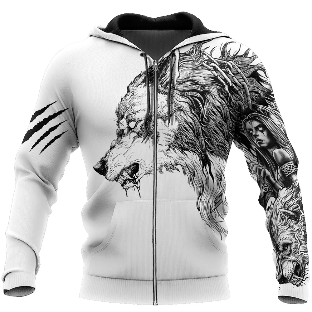 

Winter New Fashion Men Hooded Hoodies Cartoon Animal Comics Wolf Printing Long Sleeve Straight Pullover Tops Autumn Punk Gothic