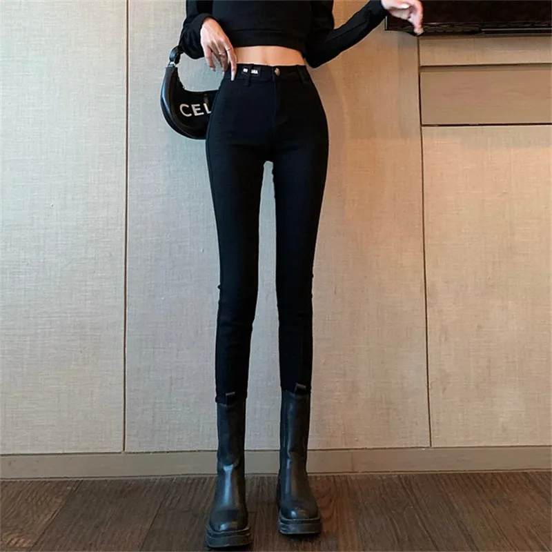

Real shot black high-waisted leggings women's autumn 2021 new stretch tight-fitting thin pencil feet nine-point pencil pants