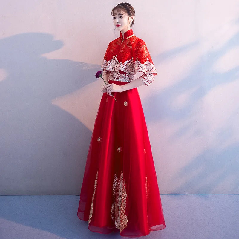 Китайское традиционное длинное платье невесты для свадьбы беременных женщин