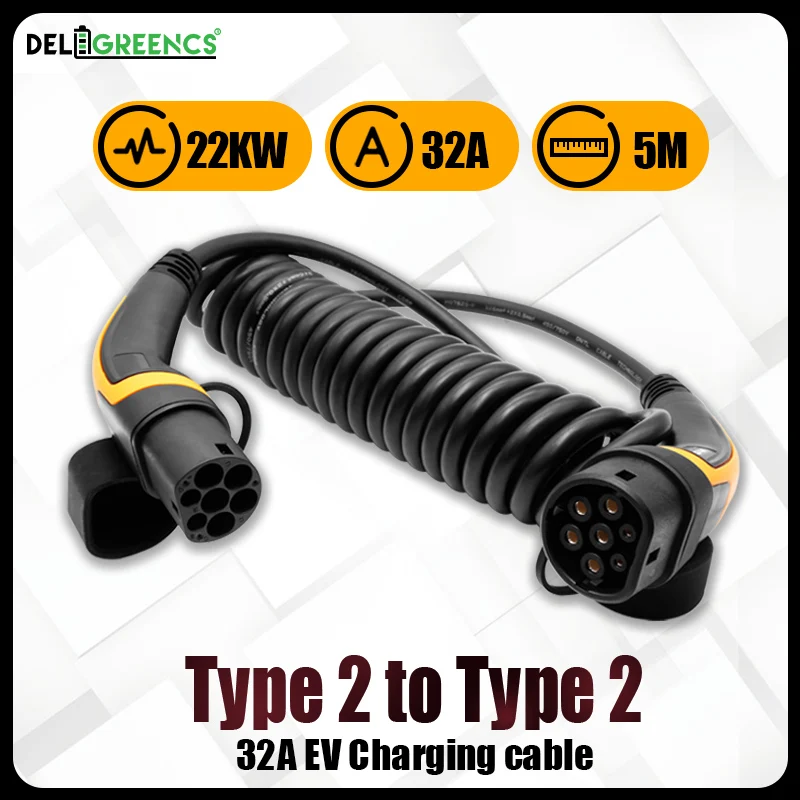 売る 22KW 32A三相evケーブルIEC62196タイプ2にタイプ2 Iec 62196-2 Evで充電プラグ5メートルスパイラルケーブルtuv/ul Mennekes