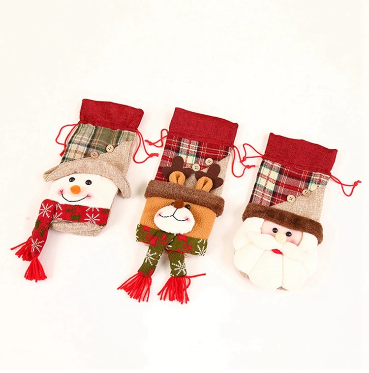 FENGRISE Santa Claus Wine Bottle Cover Christmas Decorations For Home Christmas Stocking Gift Navidad New Year's Decor