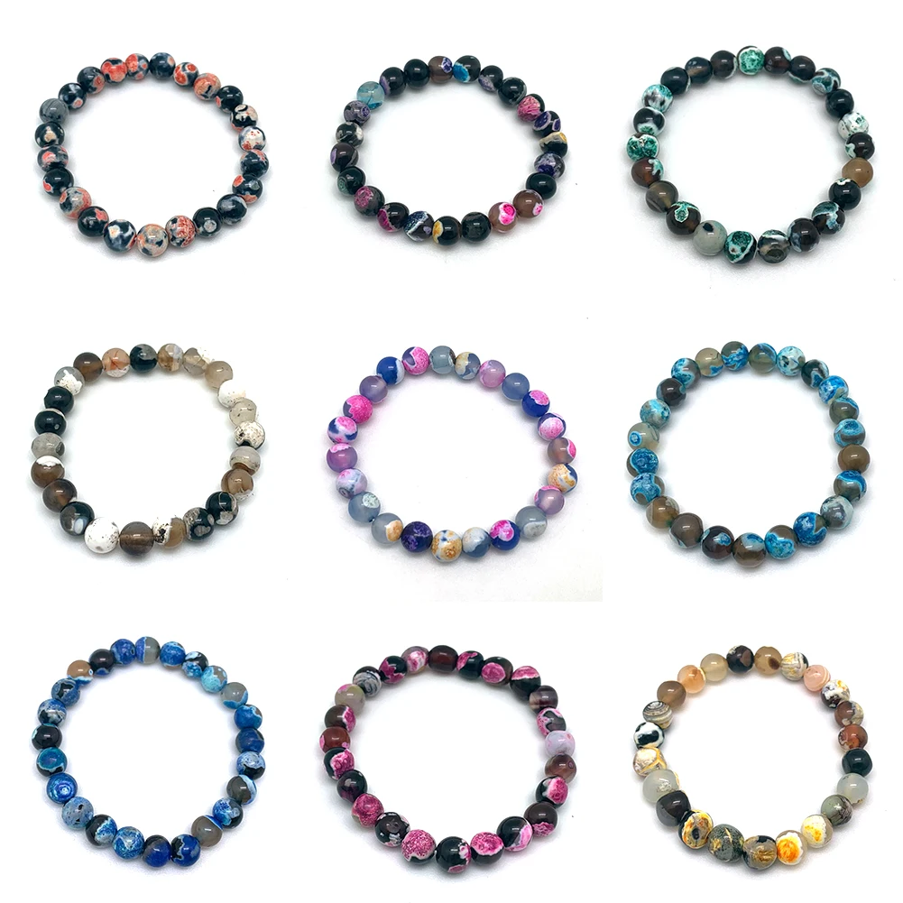 Браслеты из натурального огненного Агата для мужчин и женщин эластичные