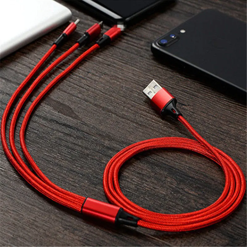 3 в 1 USB для iPhone6 7/Android/type C Micro 1,2 м кабель Универсальный 2.4A Быстрая зарядка для мобильных телефонов кабели для зарядки 8 pin быстрый