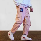 Брюки-карго мужские, в стиле хип-хоп, с лентами, с несколькими карманами, повседневные, розовые, 2021