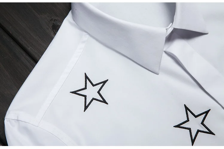 

Black Star Embroidery Shirt Men 2020 Luxury Brand Cotton Shirt Mens Slim Fit Long Sleeve Dress Shirts Tuxedo Shirt Camisa Social