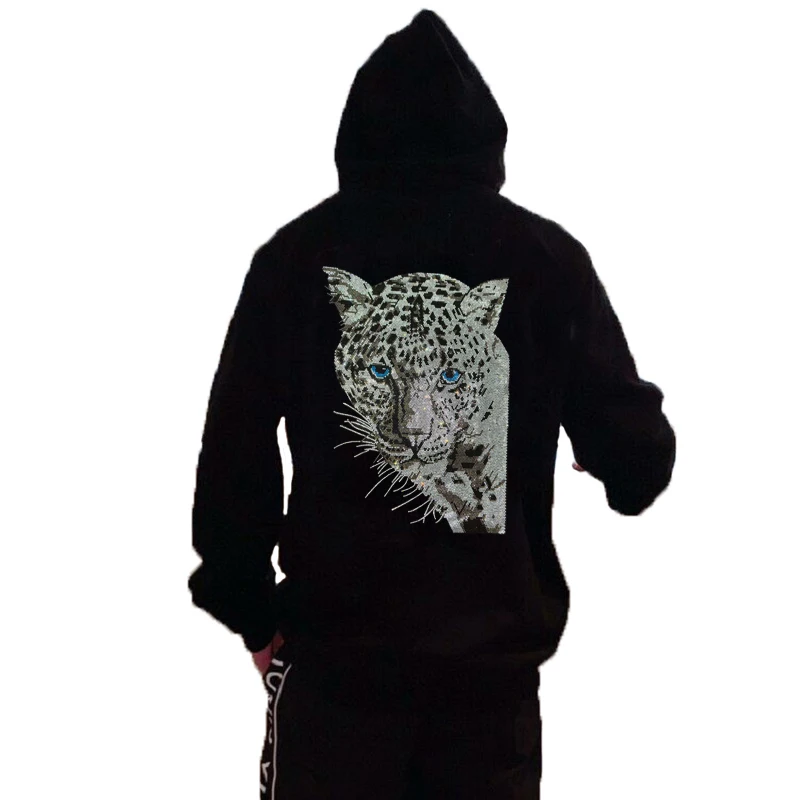 

Winter Men's Thickened Warm Hoodie Diamond Leopard Loose Hip Hop Style Personality Pullover