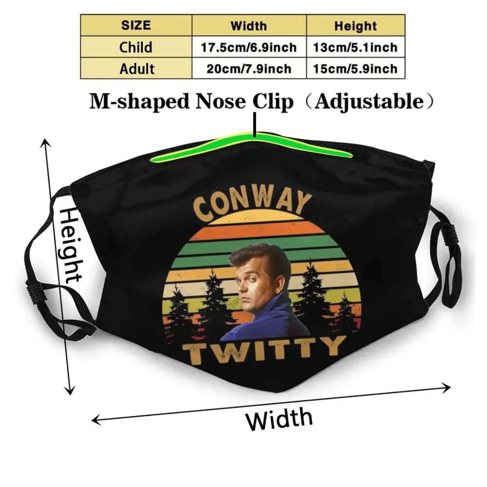 Винтажная многоразовая маска для рта с 3D-принтом Conway Twitty моющаяся фильтром