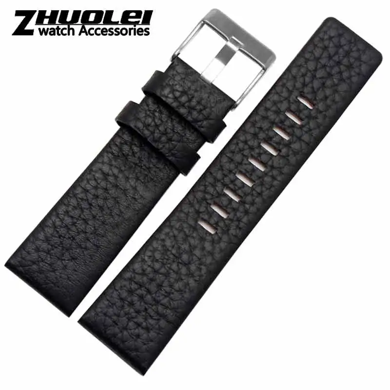 A-black silver Ремешок из коровьей кожи для дизельного ремешка подходит DZ7312 | DZ4323 | DZ7257 с пряжкой из нержавеющей стали 24 26 27 28 30 мм полосы - Цвет ремешка: A-black silver