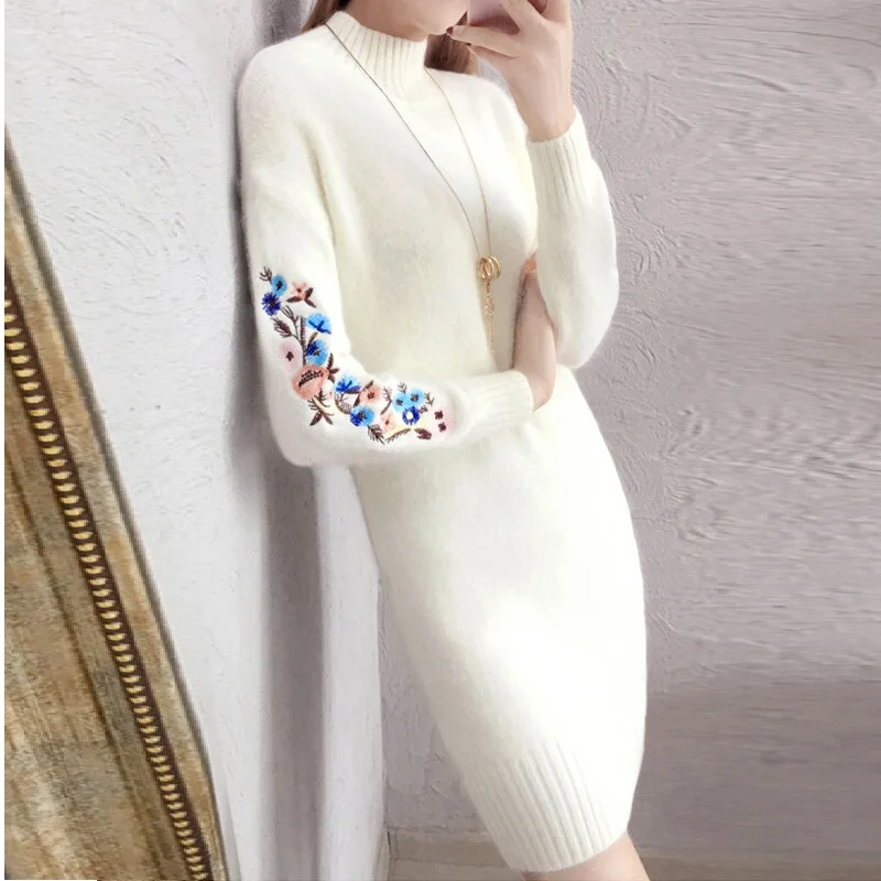 Женское модное платье Осень зима 2020 со скидкой свитер с имитацией теплое длинным