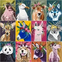 chenistory pictures by numbers panda cattle dog animal painting handpainted diy coloring flowers home decor gift drawing canvas