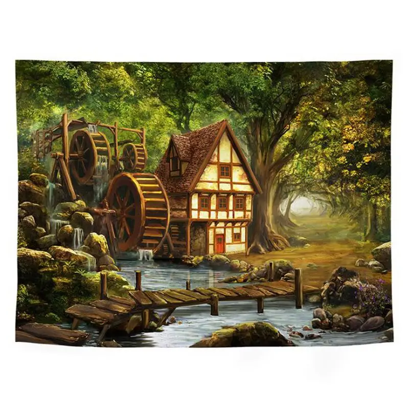 Лесной домик настенный гобелен мостовая сельских Настенный декор дом для дома и
