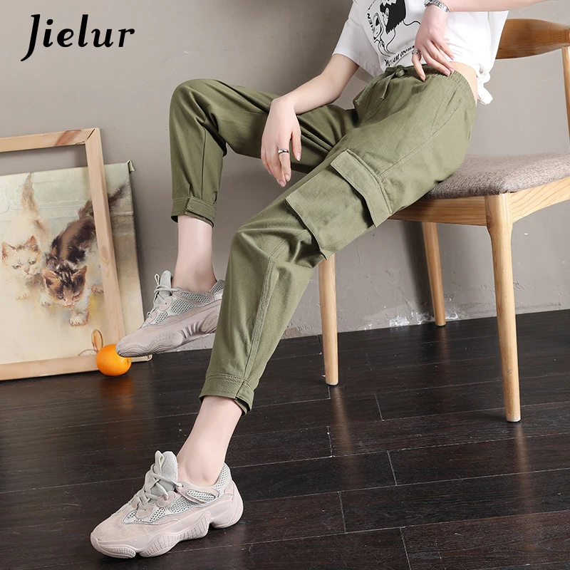 Jielur новые брюки Харадзюку бойфренда женские крутые накладные карманы корейская